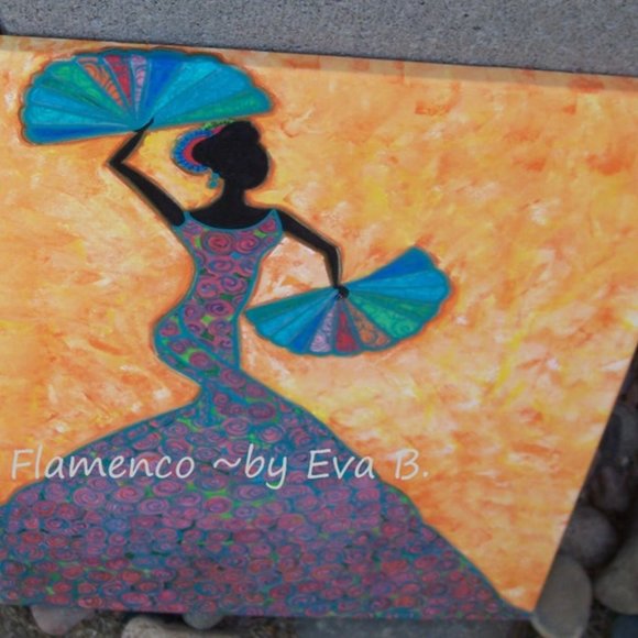 Hand Crafted Painting Of A Colorful Flamenco Dancer on Canvas 16x20 Abstract - Picture 14 of 16